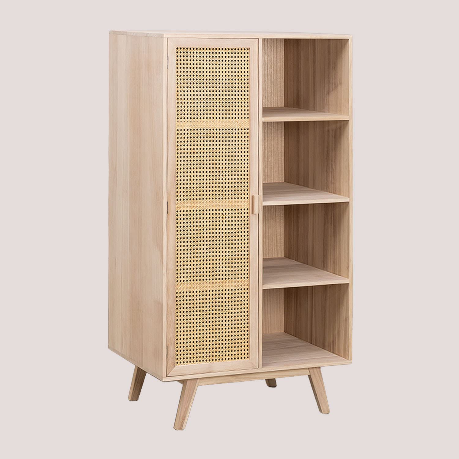 Sklum Ralik armadio 1 anta in legno naturale con rattan