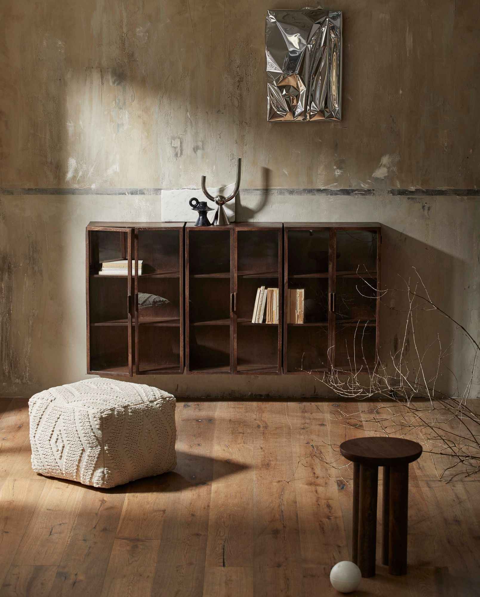 Bambua Wular pouf bianco panna fatto a mano