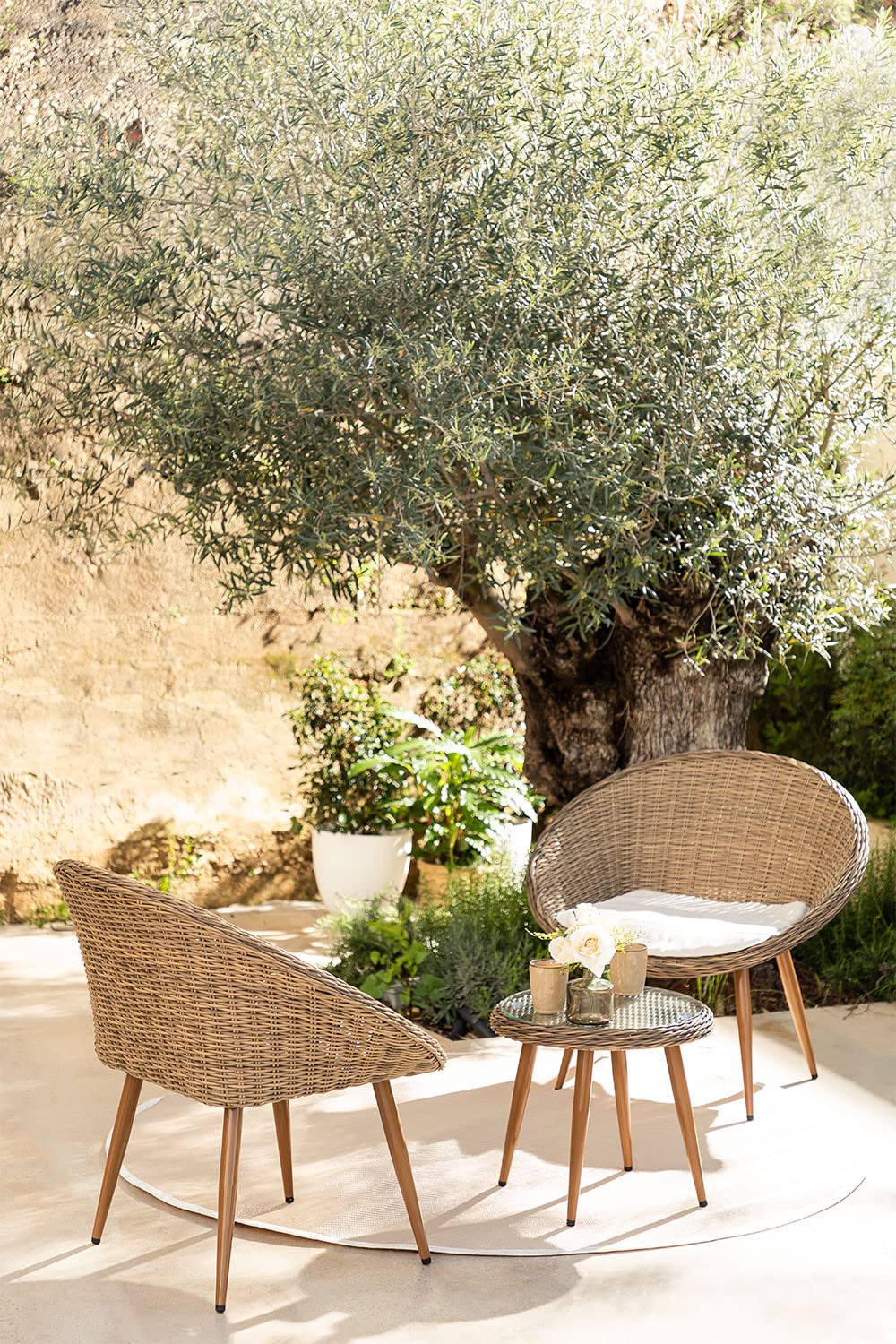 Sklum Ketai set giardino rattan marrone scuro 3 pezzi