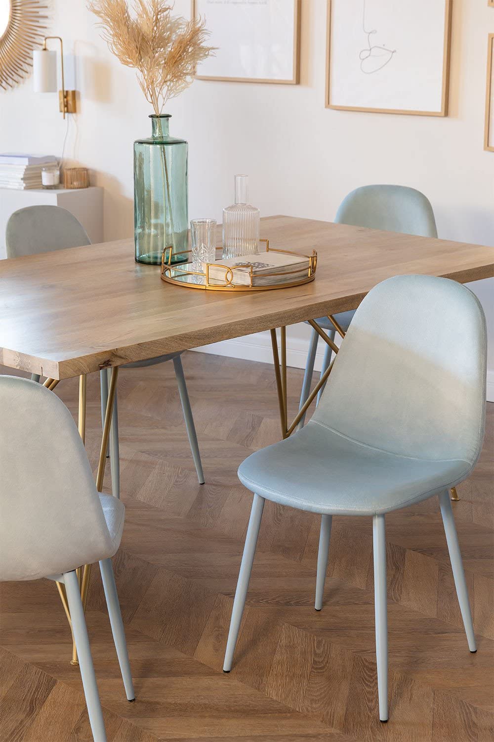 Sklum Glamm Colors sedia da pranzo in velluto blu celeste