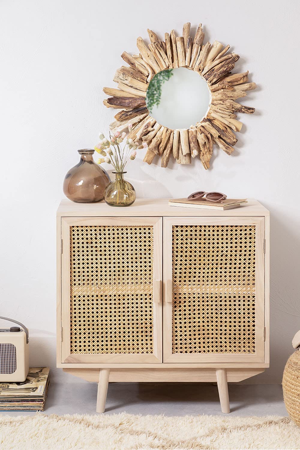 Sklum Ralik credenza legno naturale 67 cm rattan