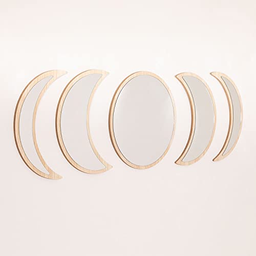 Sklum Estel specchi da parete 5 pezzi legno naturale fasi lunari