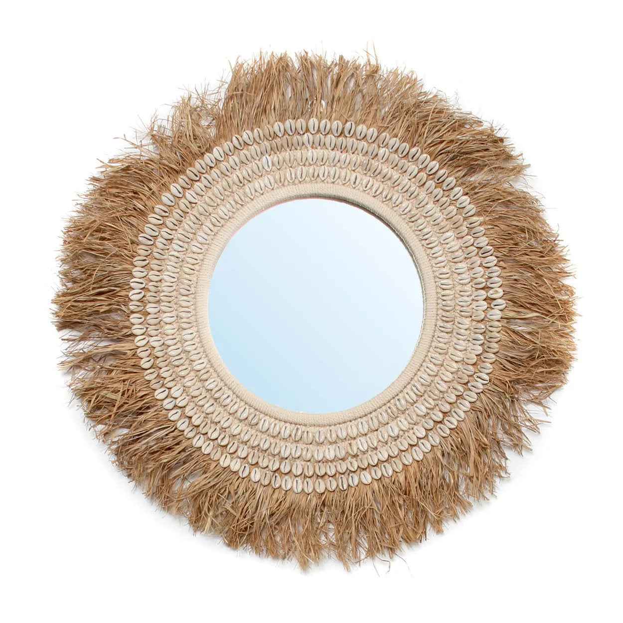 Bambua Raffia Cowrie specchio bianco naturale rafia