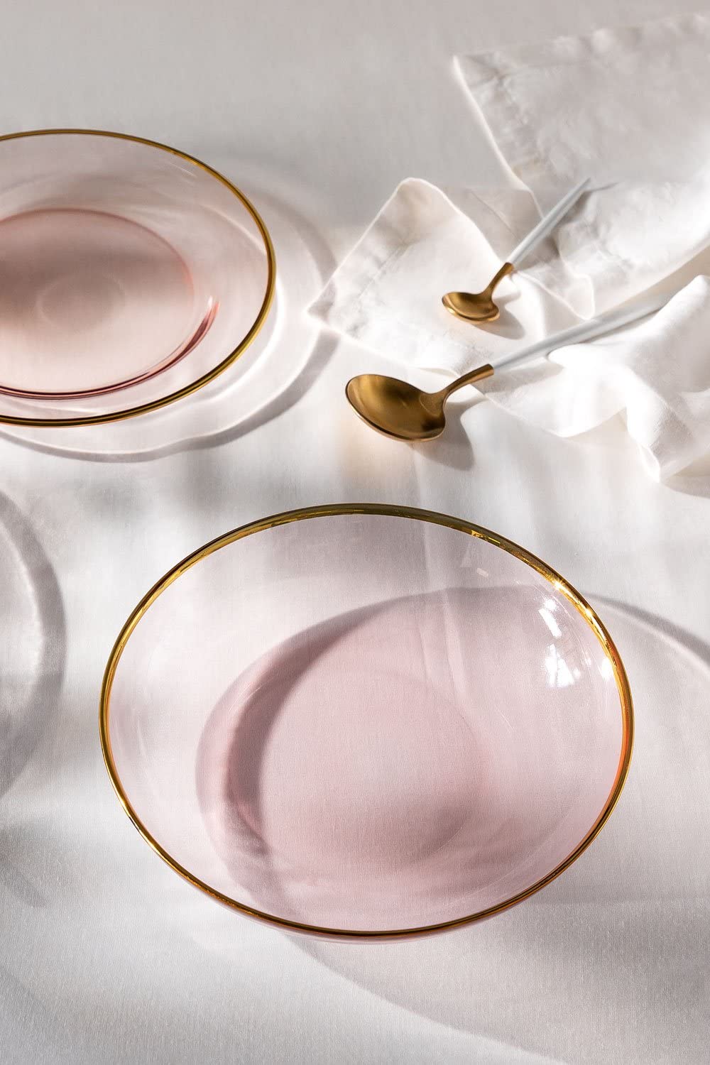 Sklum Candy Set 4 Piatti Fondi Vetro Rosa Oro Ø21