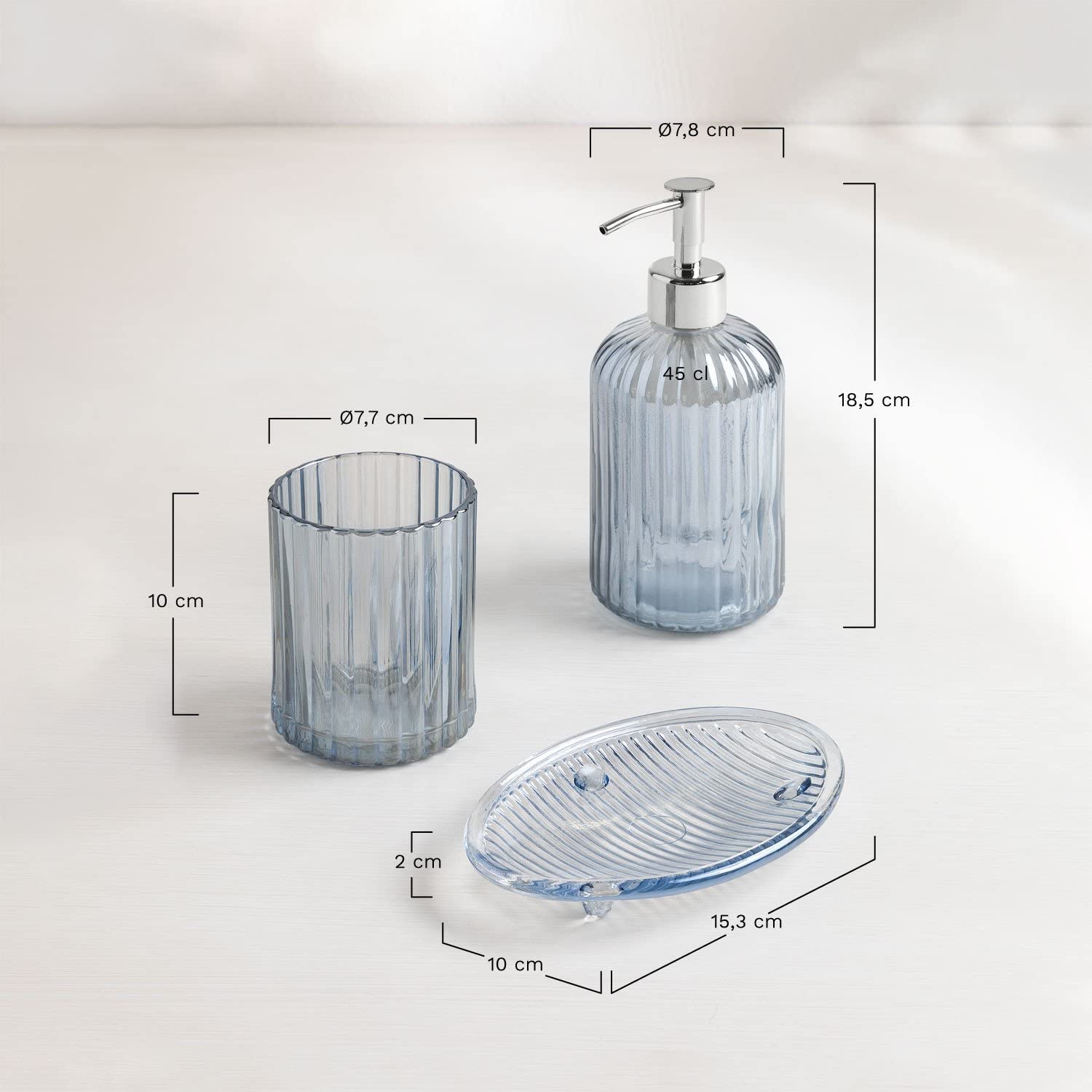 Sklum Ulus set bagno vetro 3 pezzi acciaio inox