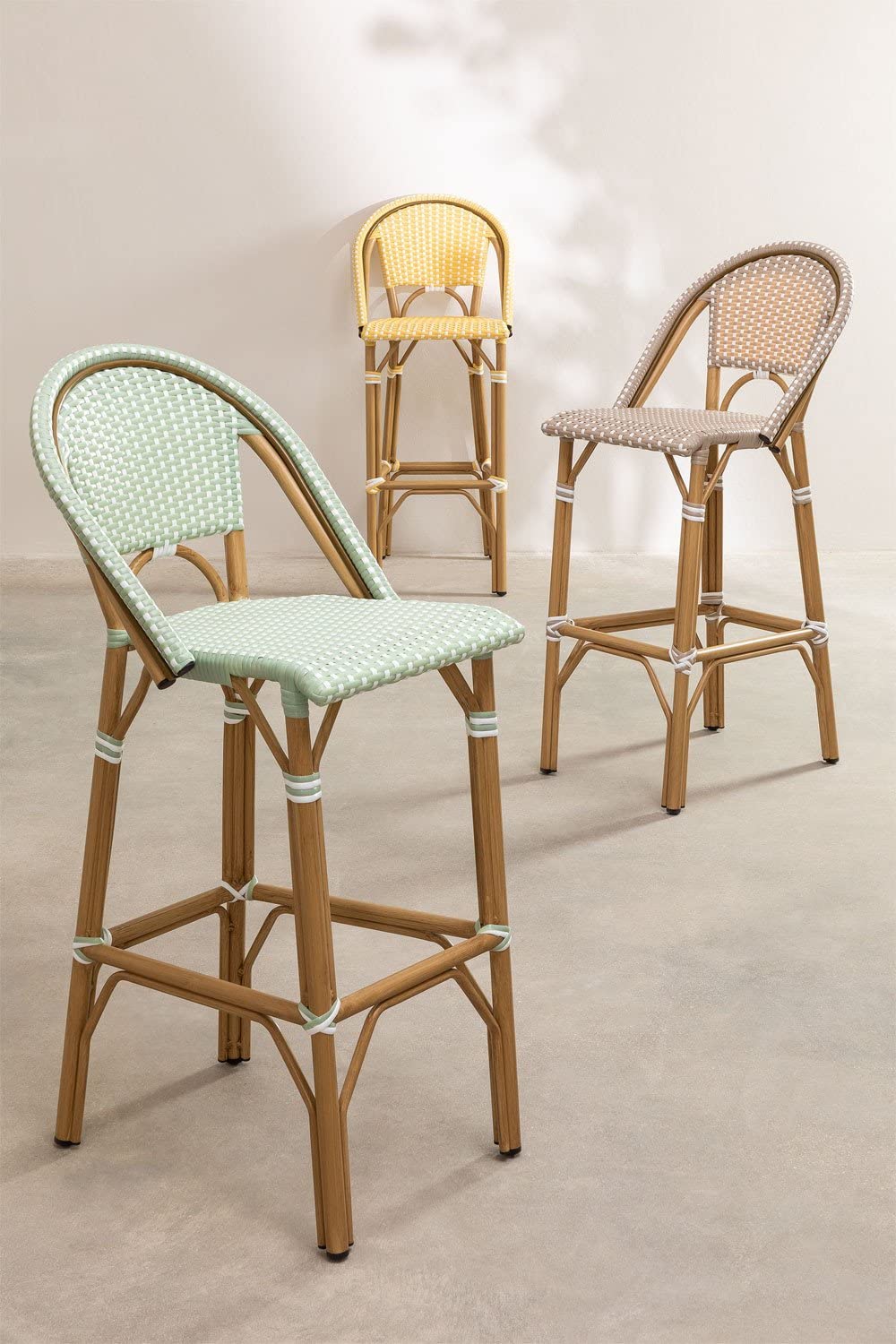 Sklum Alisa Bistro sgabello alto giardino grigio talpa rattan