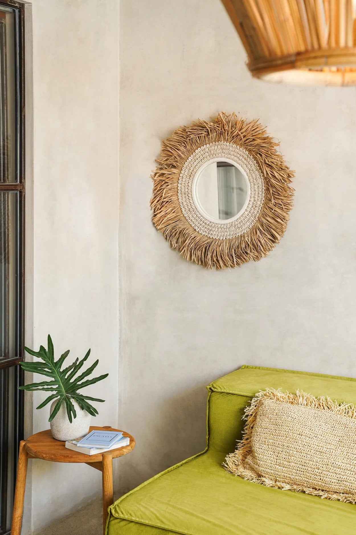 Bambua Raffia Cowrie specchio bianco naturale rafia