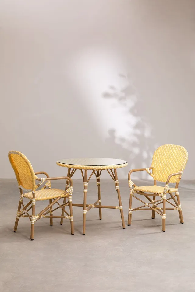 Sklum Alisa Bistro set tavolo 80 cm 2 sedie giallo vaniglia