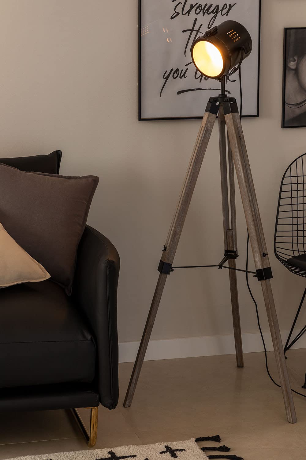Sklum Zousc lampada da terra nero naturale in legno