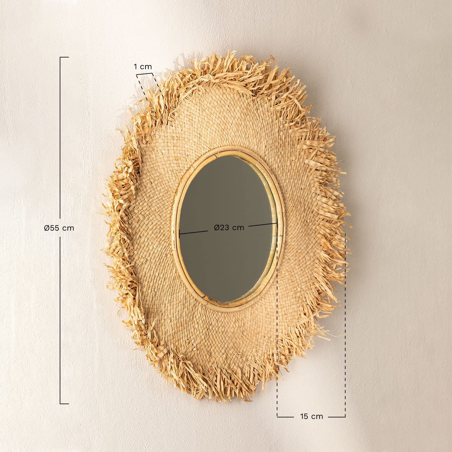 Sklum Deani specchio rotondo rafia natural Ø55 cm