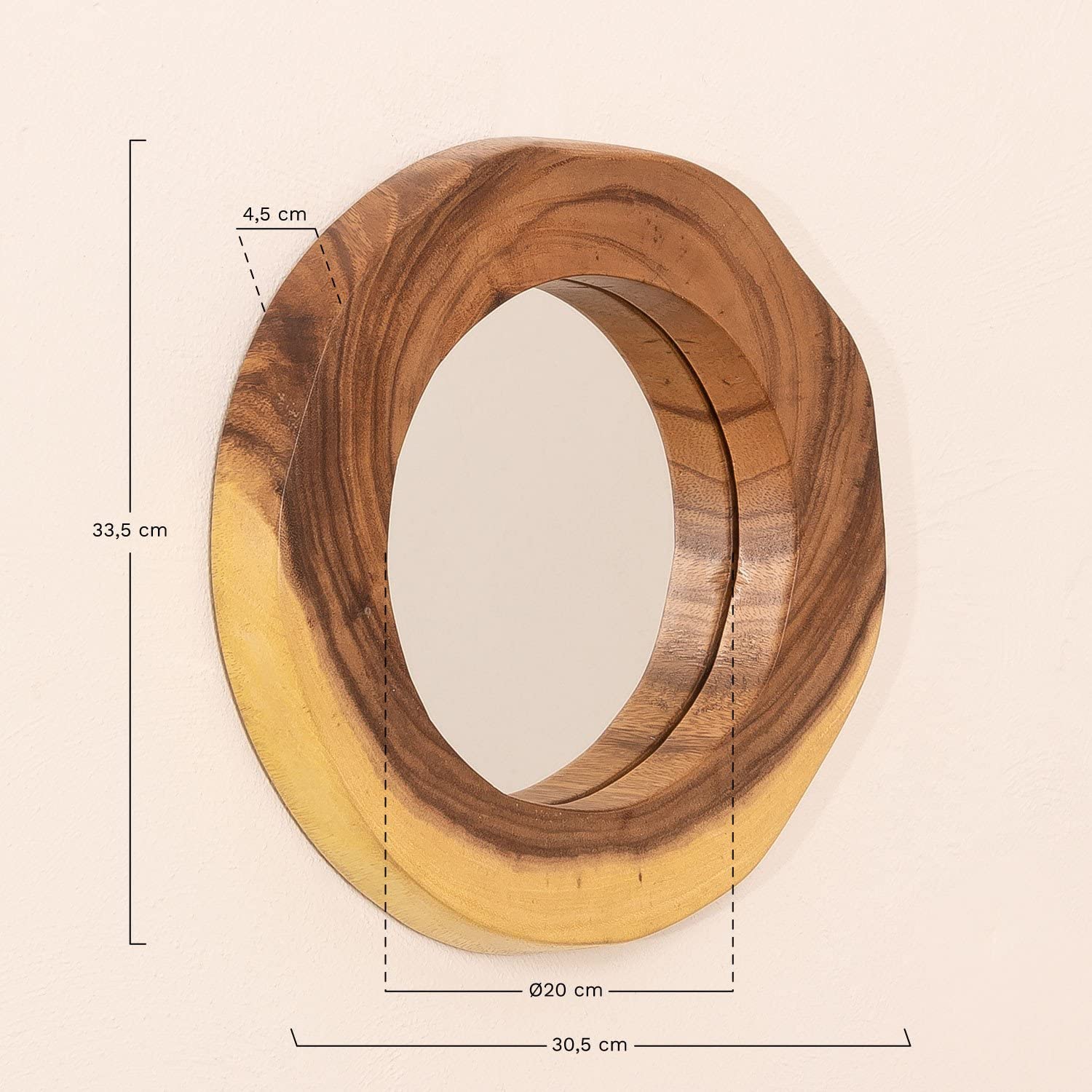 Sklum Vrao Specchio Rotondo 33,5x30,5 cm Legno Naturale