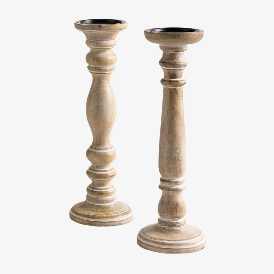 Sklum Sadel set 2 portacandele legno mango bianco vintage