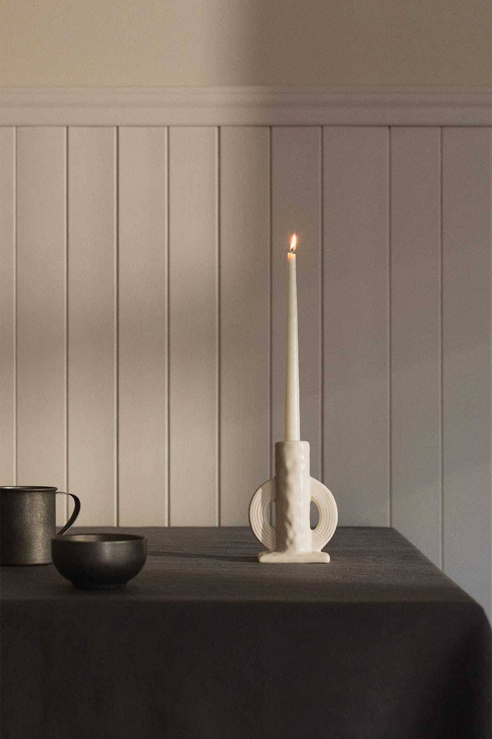 Sklum Trond Portacandele Ceramica Bianco 15 cm
