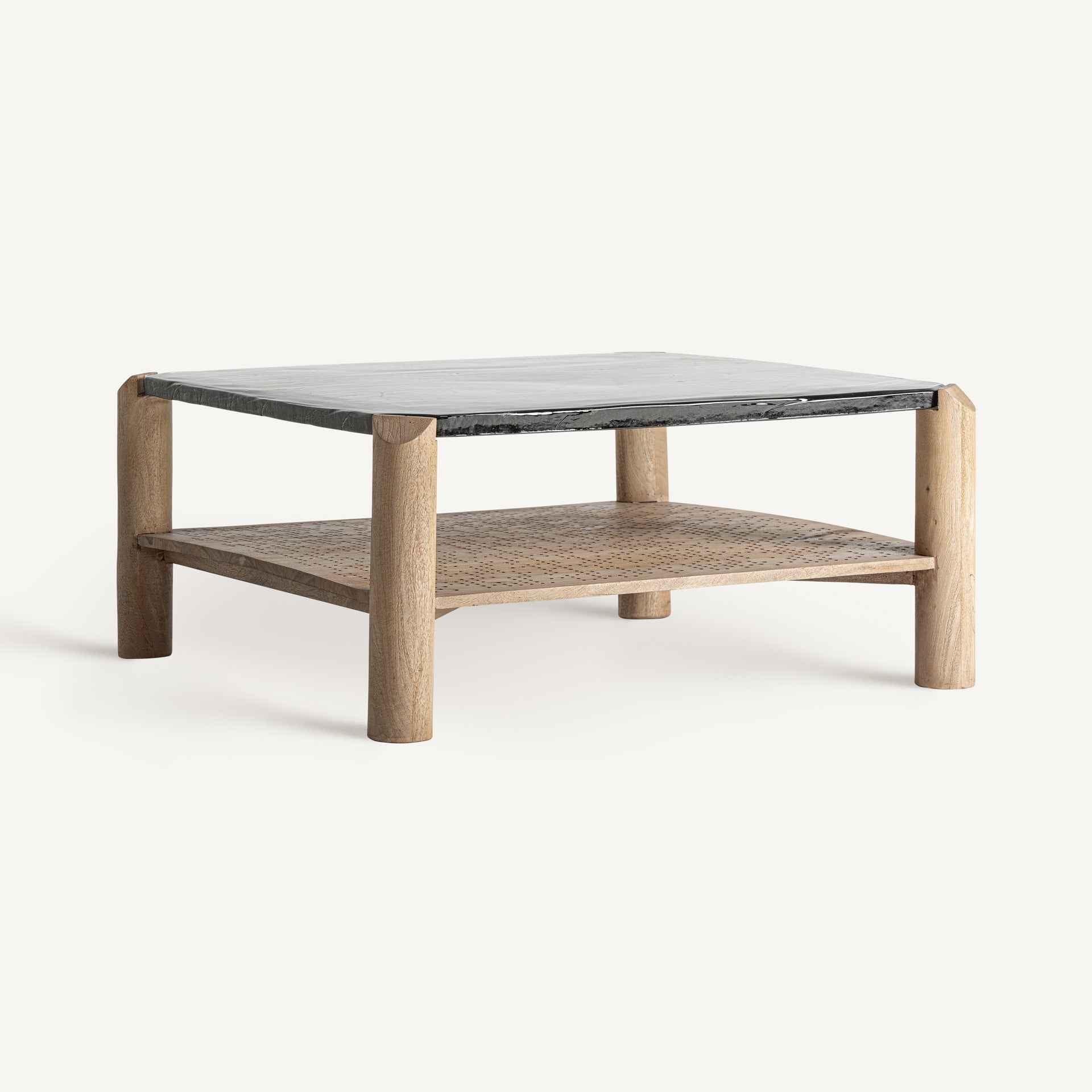 Bambua Jacquard tavolino caffè marmo legno mango e rattan