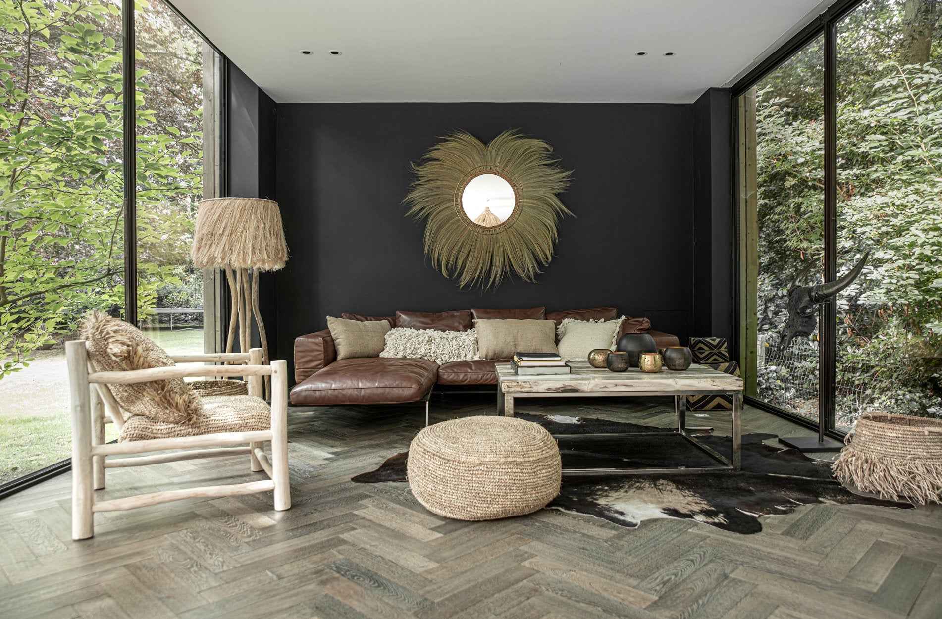 Bambua Raffia Flores pouf in rafia Natural