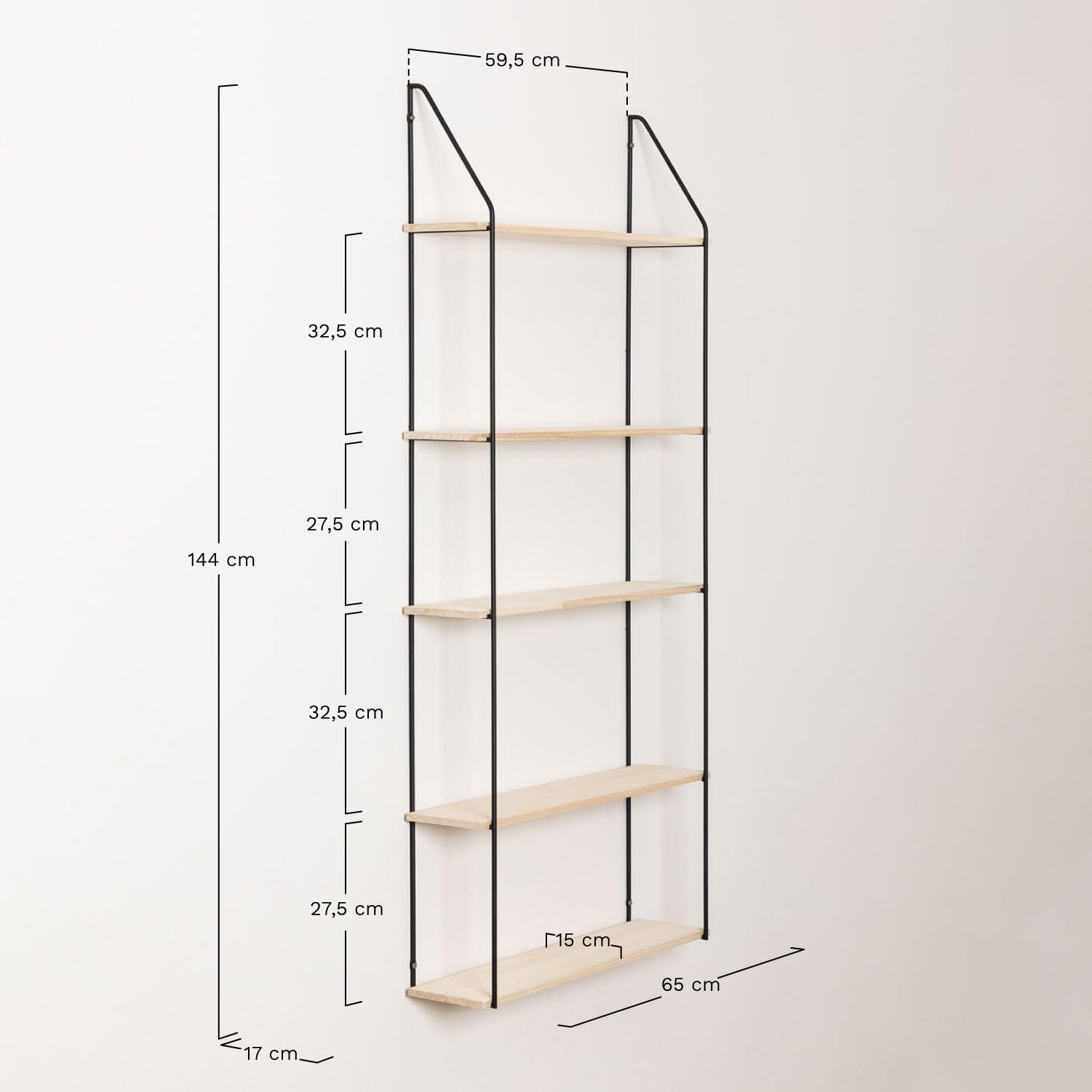 Sklum Arison Scaffale a Muro Legno e Acciaio 175 cm