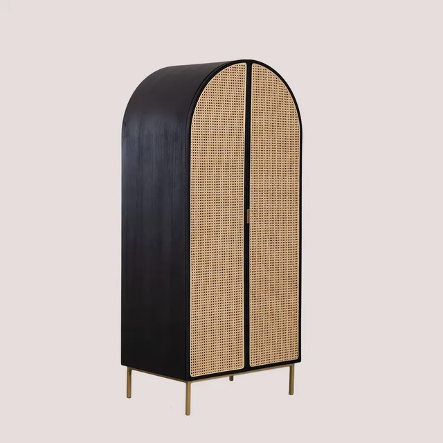 Sklum Enrick armadio in legno nero con rattan 88 cm