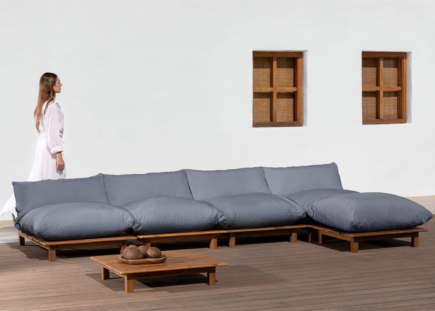 Sklum Brina set giardino modulare reclinabile 4 pezzi acacia