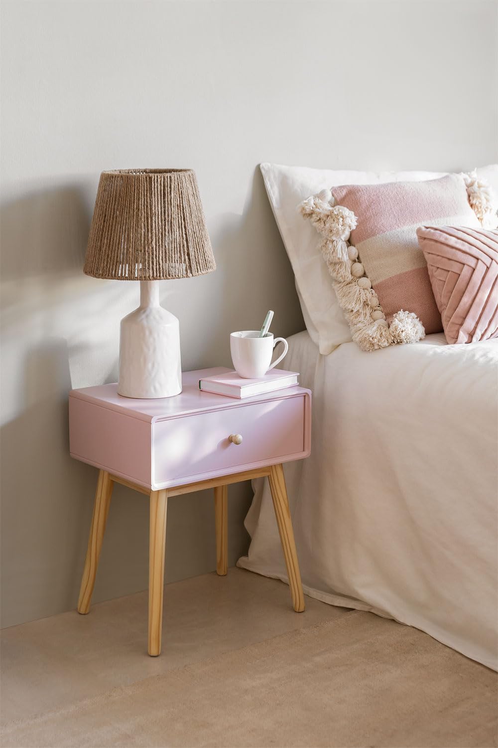 Sklum Lucka comodino rosa nocciola 40 cm MDF
