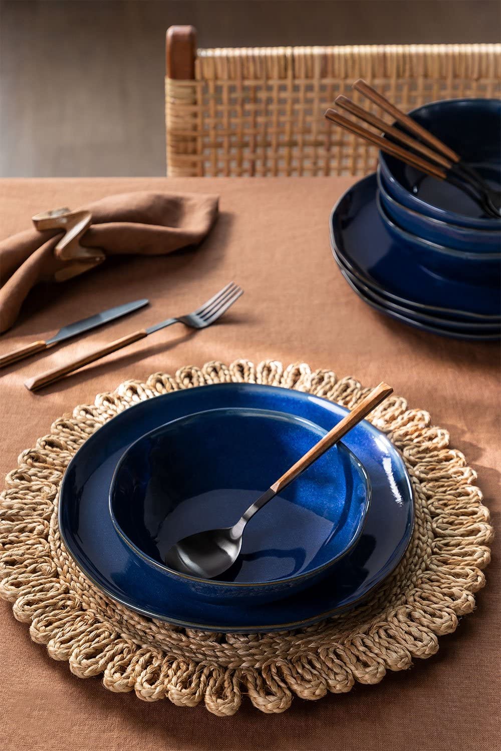 Sklum Biöh set 8 piatti blu oltremare ceramica