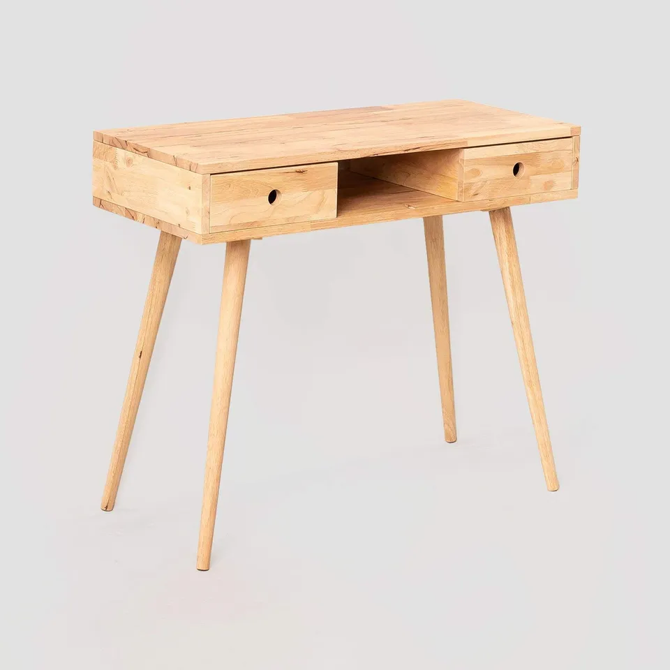Sklum Arlan Scrivania in Legno Naturale 90x40 cm 2 Cassetti