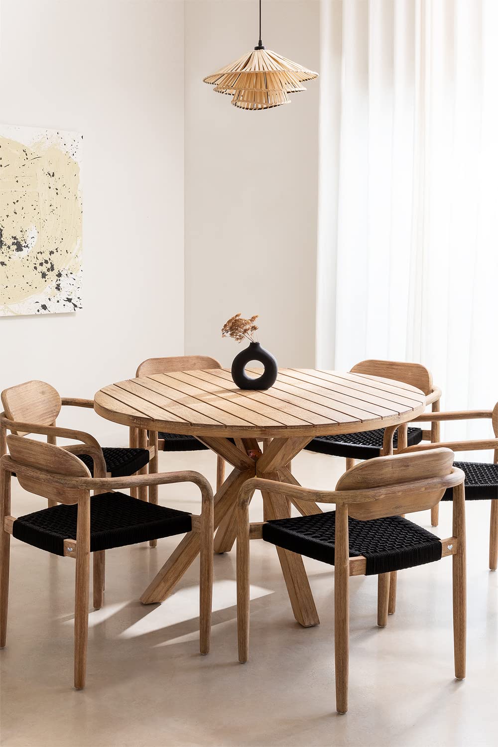 Sklum Naele set tavolo rotondo 120 cm e 6 sedie eucalipto