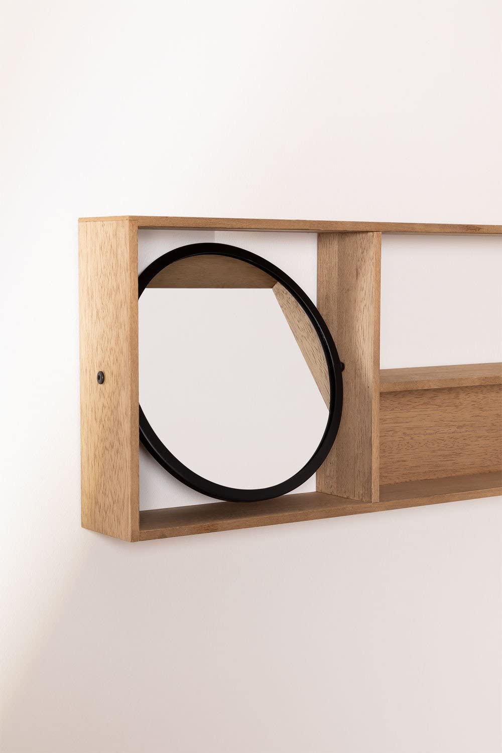 Sklum Ageh Scaffale con Specchio Rotondo 80 cm Legno Naturale
