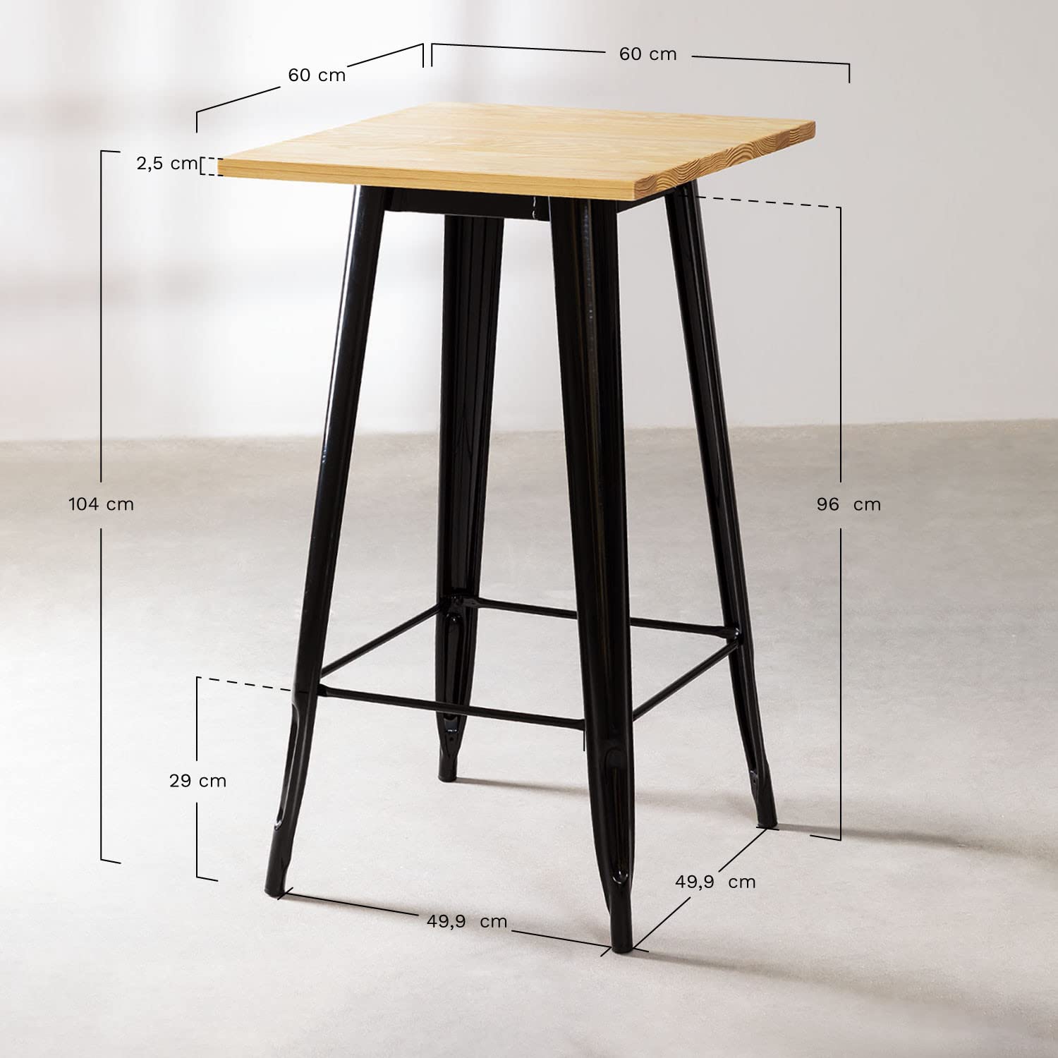 Sklum Lix tavolo alto 60x60 cm nero legno naturale