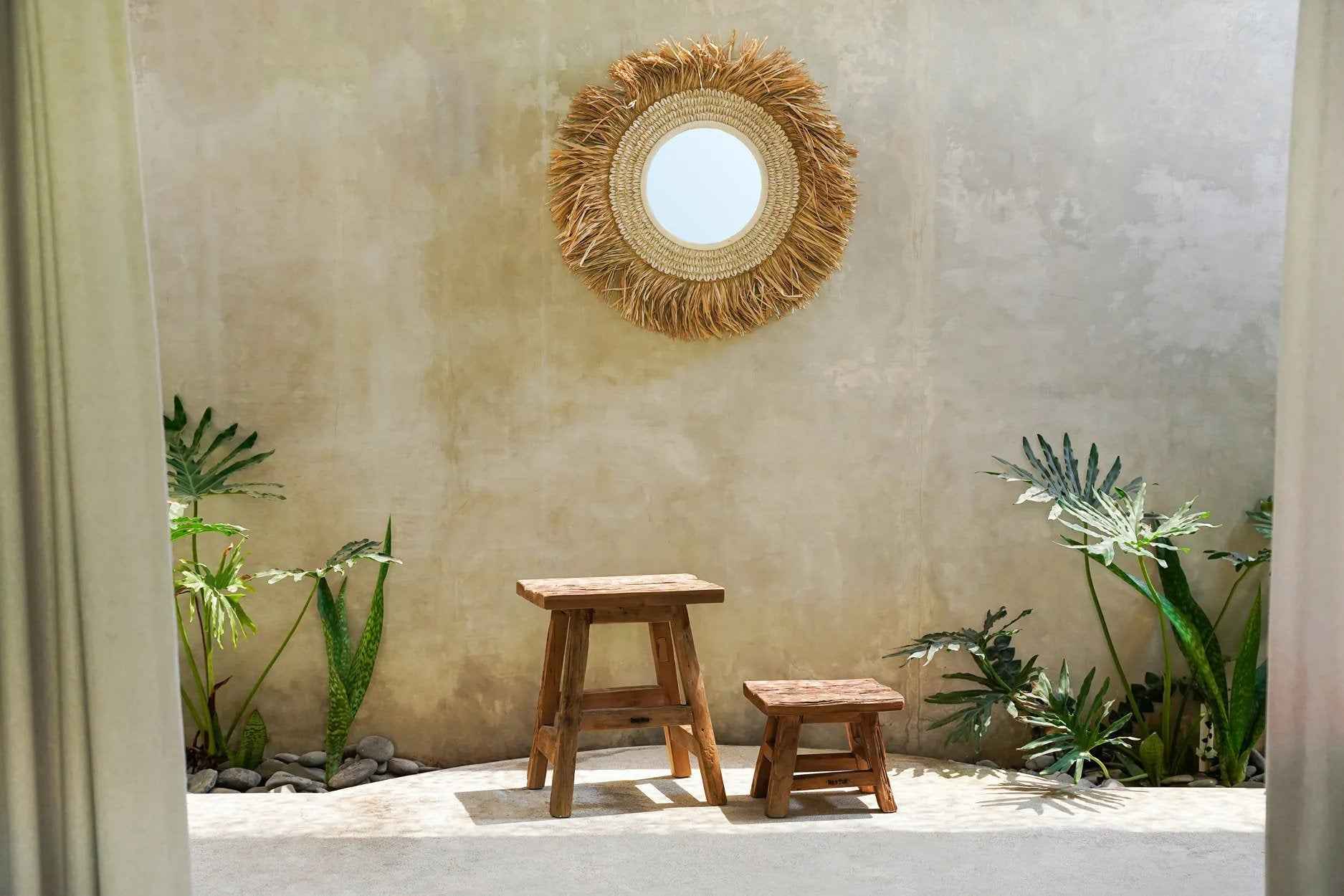 Bambua Raffia Cowrie specchio bianco naturale rafia