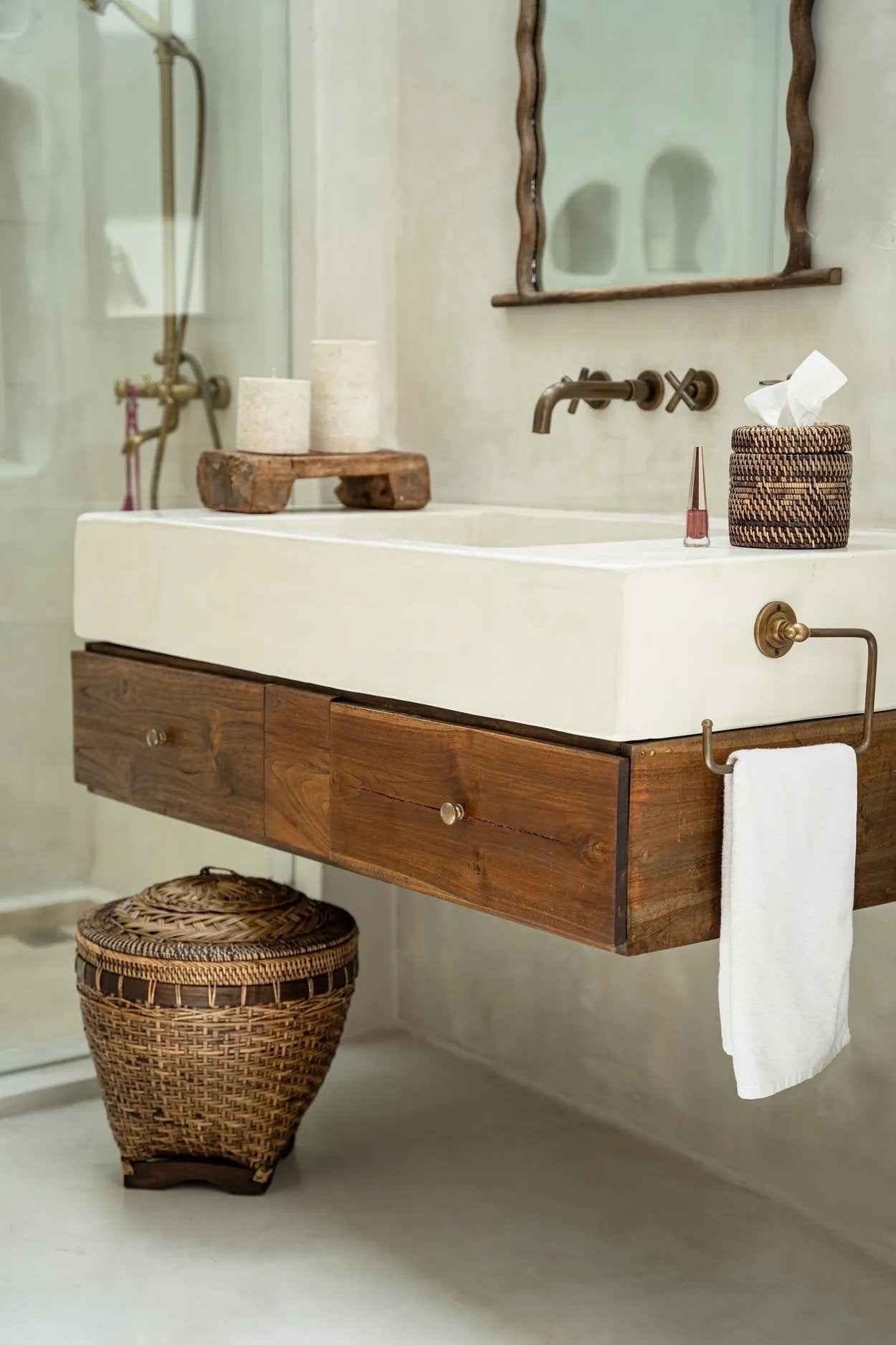 Bambua Colonial cesta rattan marrone naturale taglia L