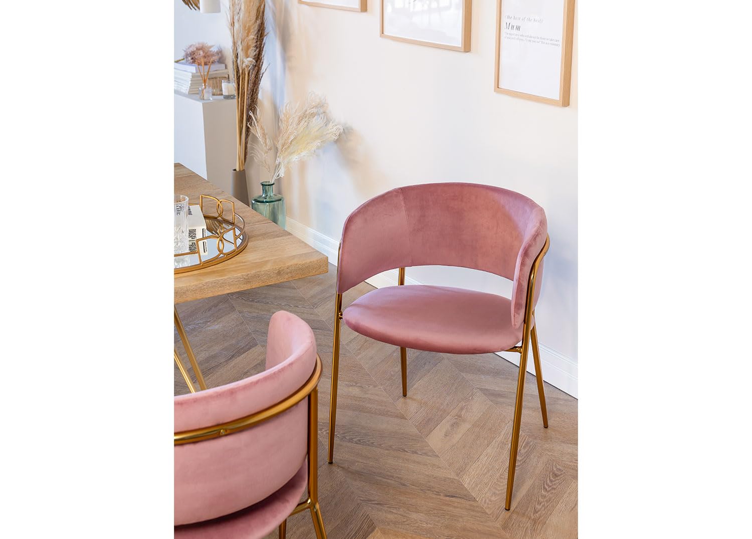 Sklum Nalon Style Sedia Pranzo Velluto Rosa Dorato