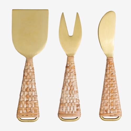 Sklum Bardi set 3 posate formaggio dorate rattan