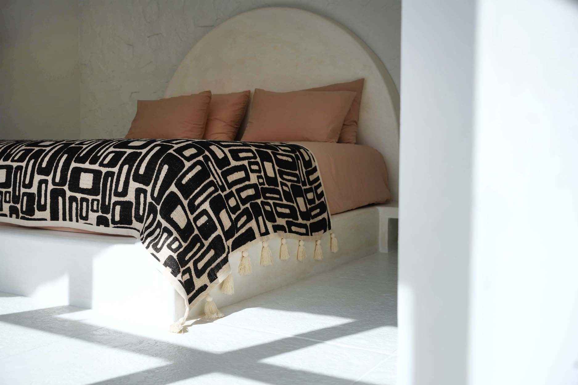Bambua Aztec plaid cotone nero naturale