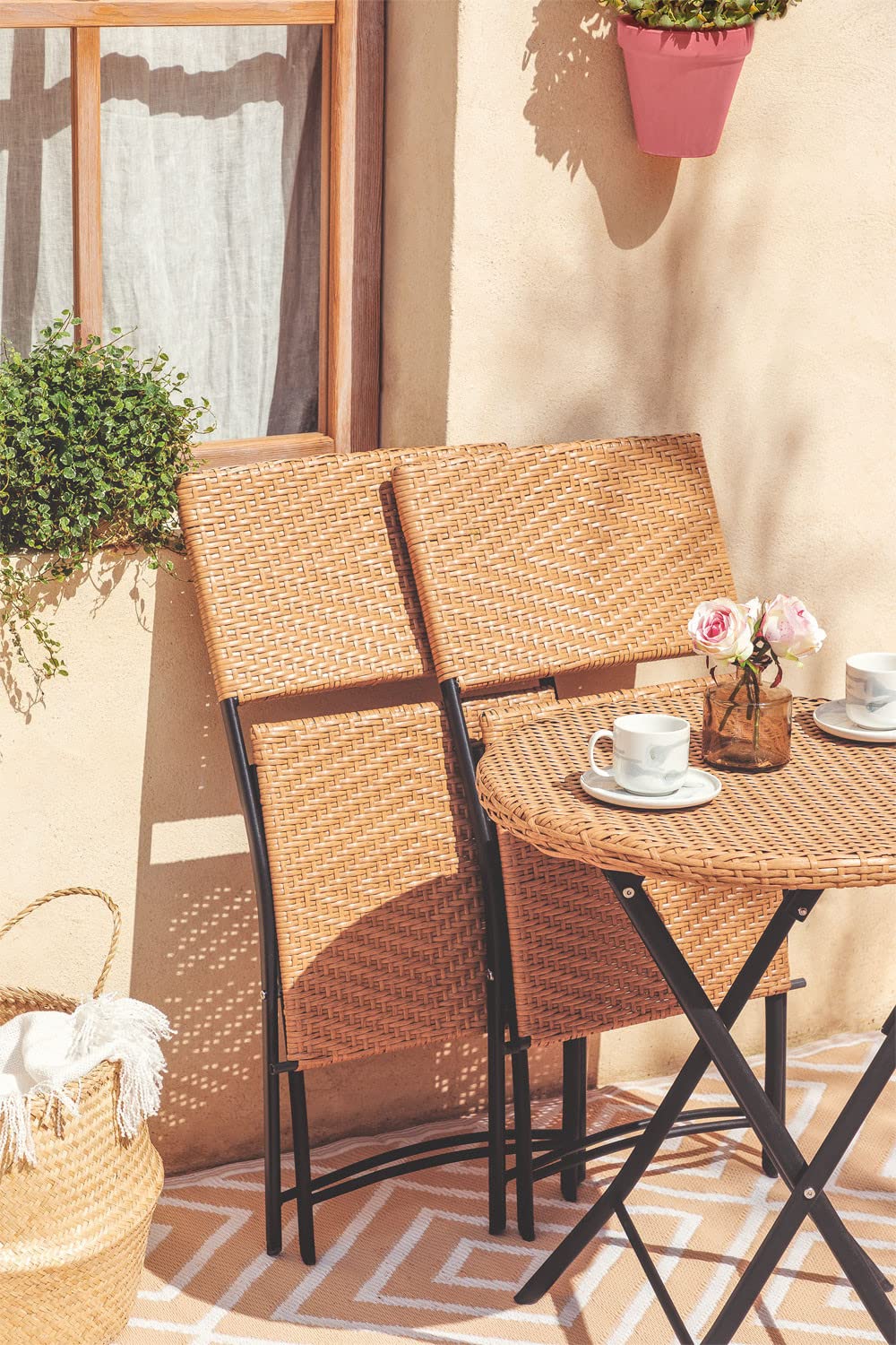 Sklum Beke Natural set giardino rattan 2 sedie tavolo