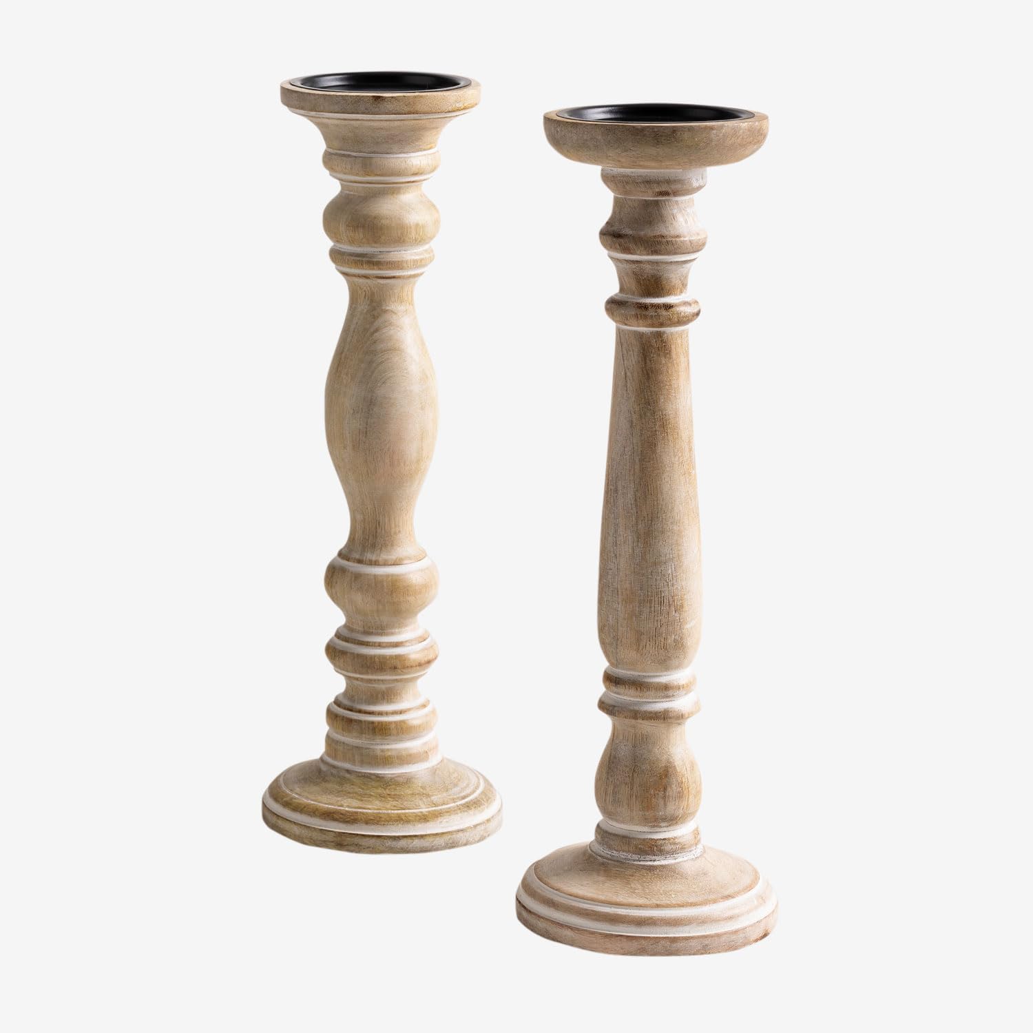 Sklum Sadel set 2 portacandele legno mango bianco vintage