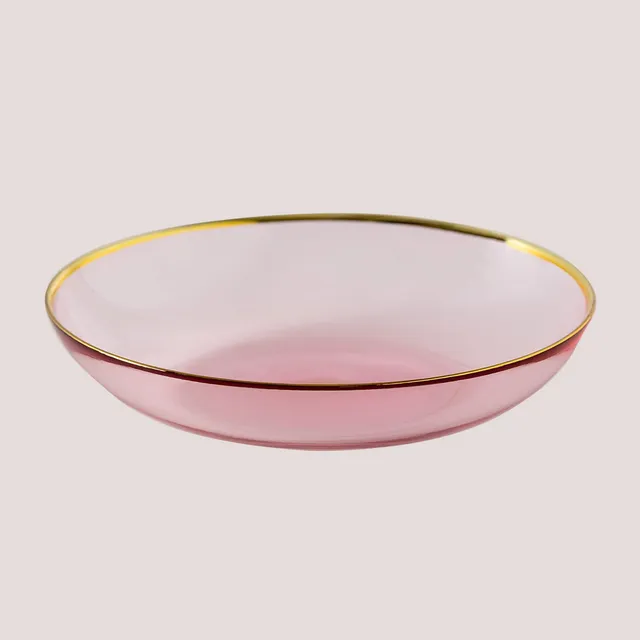 Sklum Candy Set 4 Piatti Fondi Vetro Rosa Oro Ø21