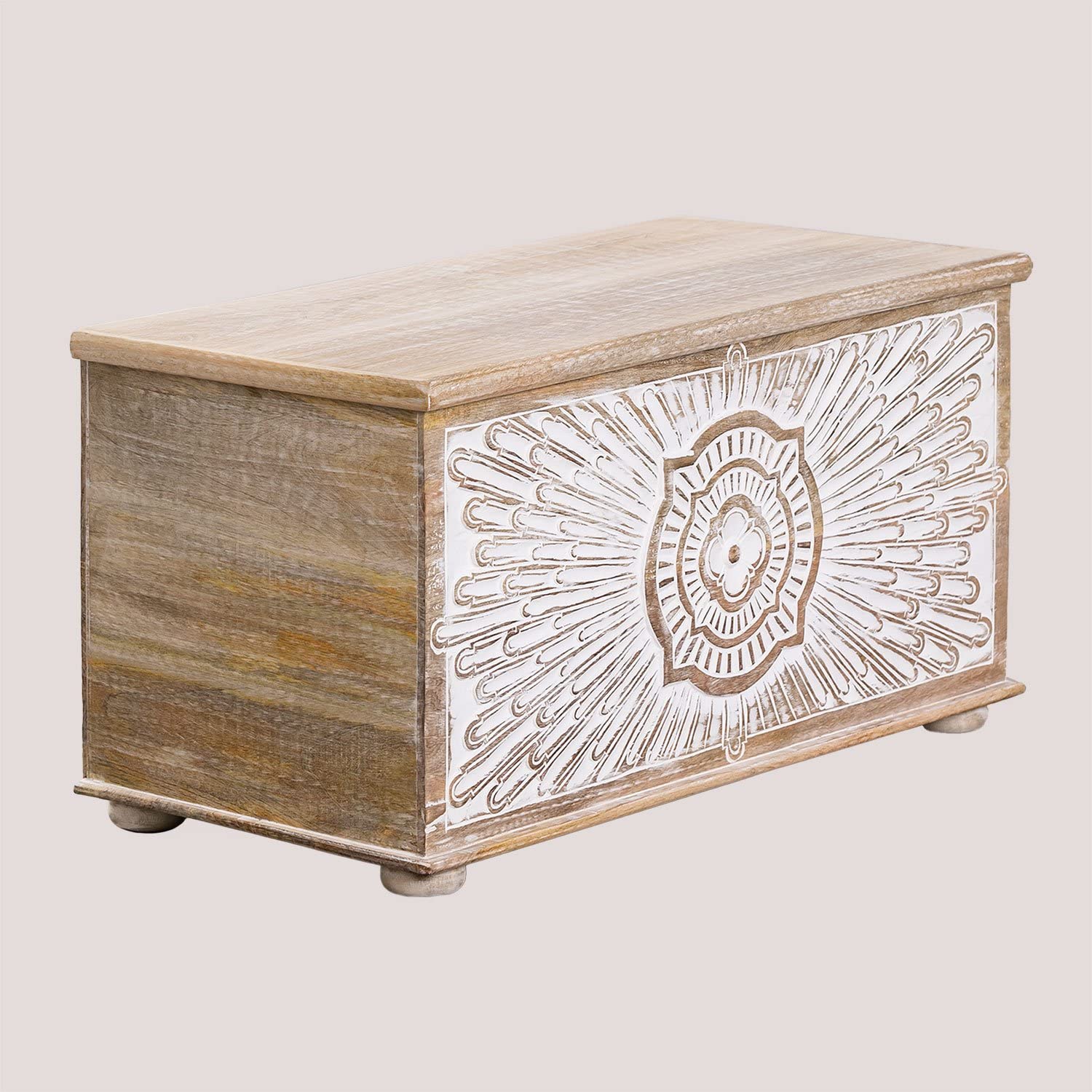 Sklum Songos baule legno mango 71,5 cm bianco vintage