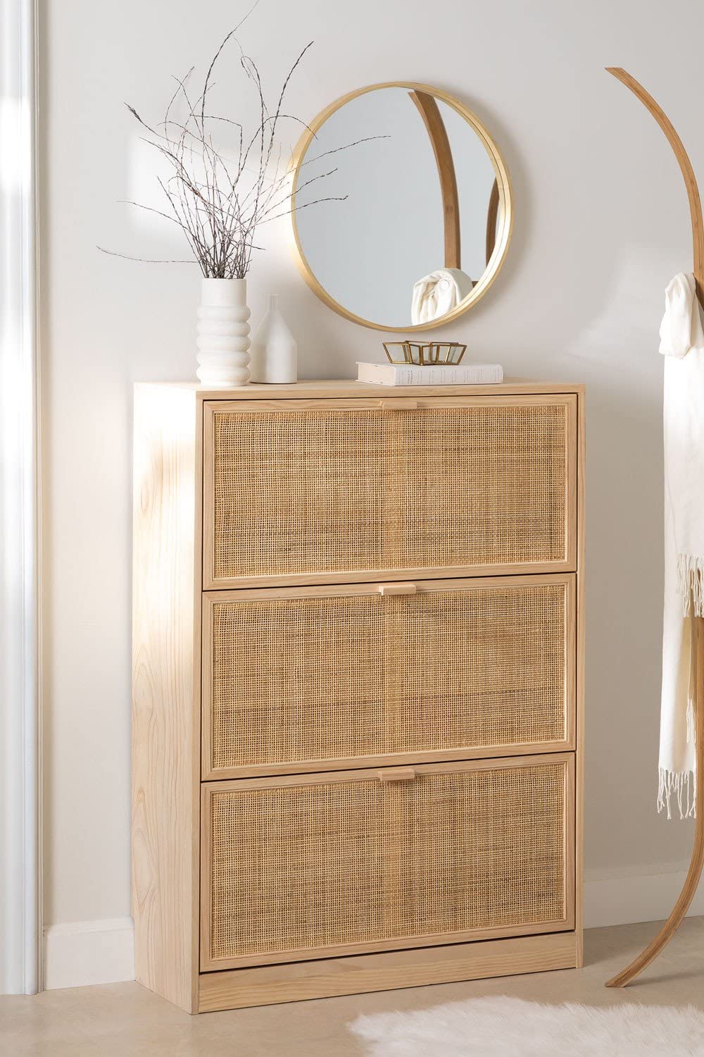 Sklum Reyna scarpiera legno 3 ante rattan naturale