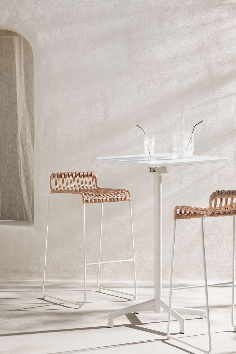 Sklum Dely Tavolo Bar Pieghevole 60x60 cm Bianco in Acciaio