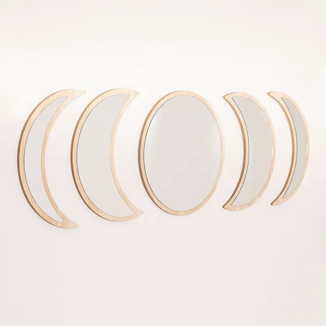 Sklum Estel specchi da parete 5 pezzi legno naturale fasi lunari