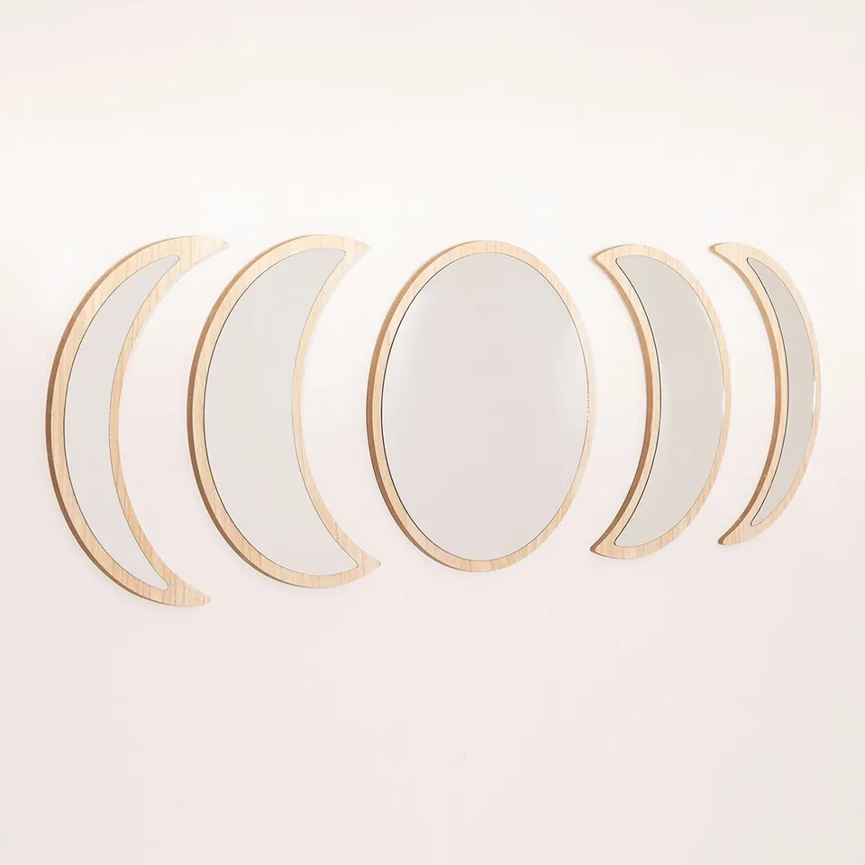 Sklum Estel specchi da parete 5 pezzi legno naturale fasi lunari