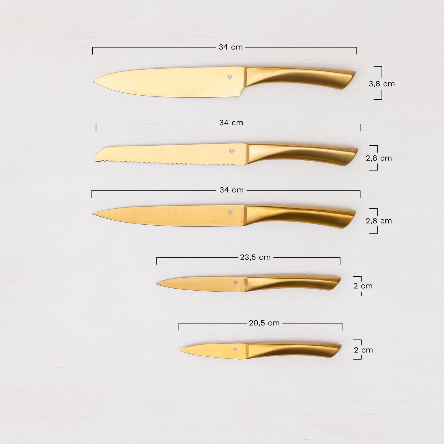 Sklum Livy Set Coltelli Cucina 5 Pezzi Dorati