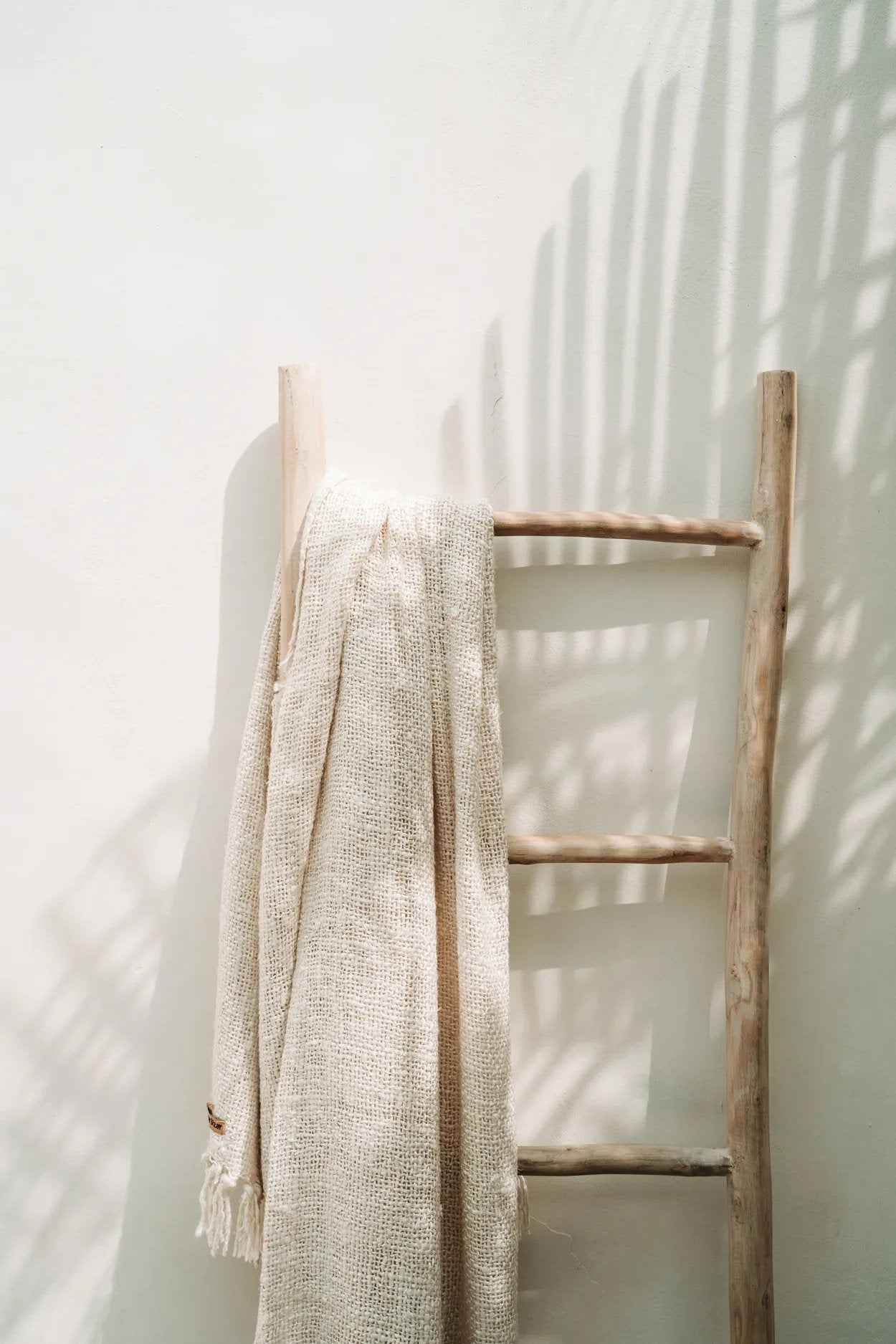 Bambua S'il Vous Plaid crema in cotone con frange