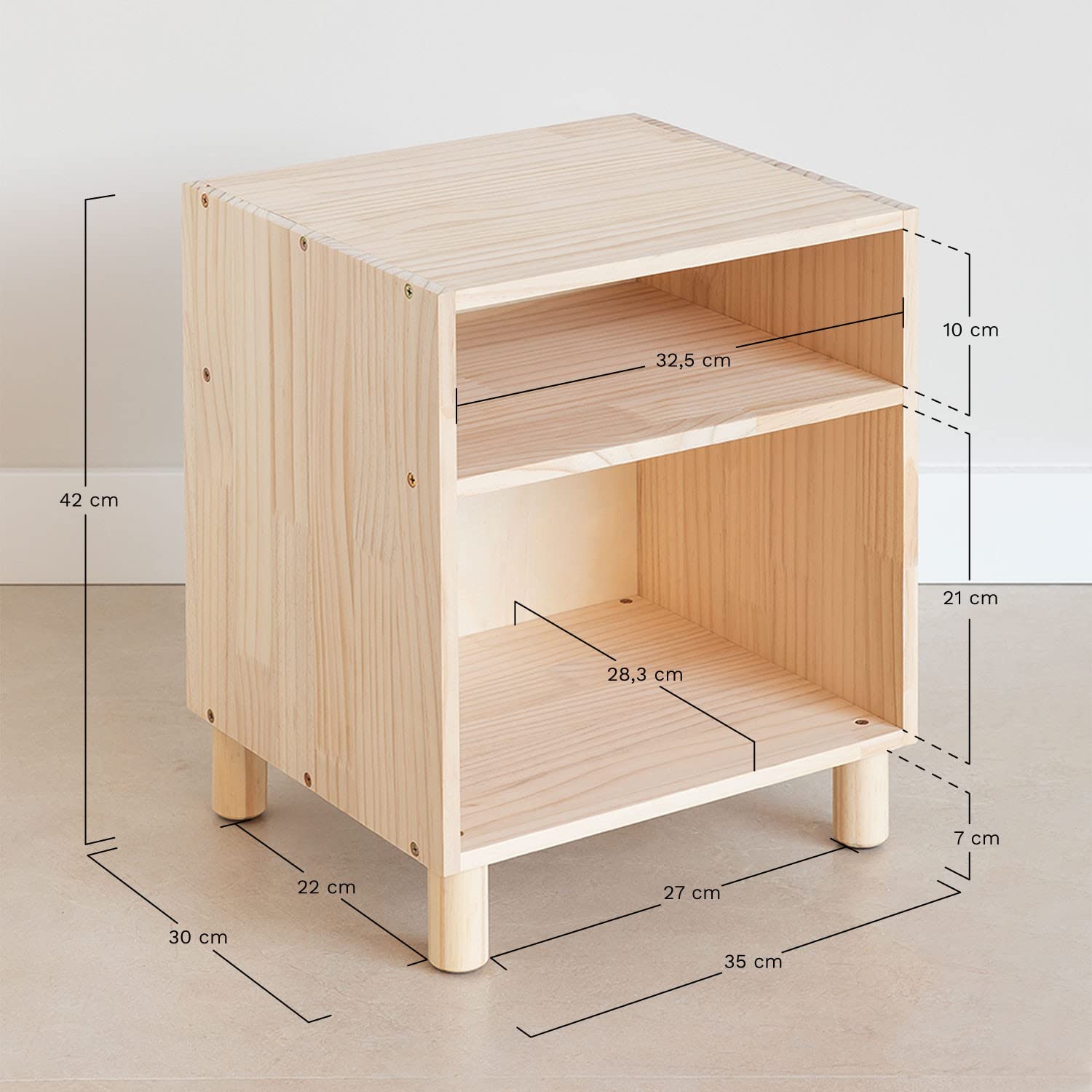 Sklum Moam Comodino in Legno di Pino Bianco 35 cm