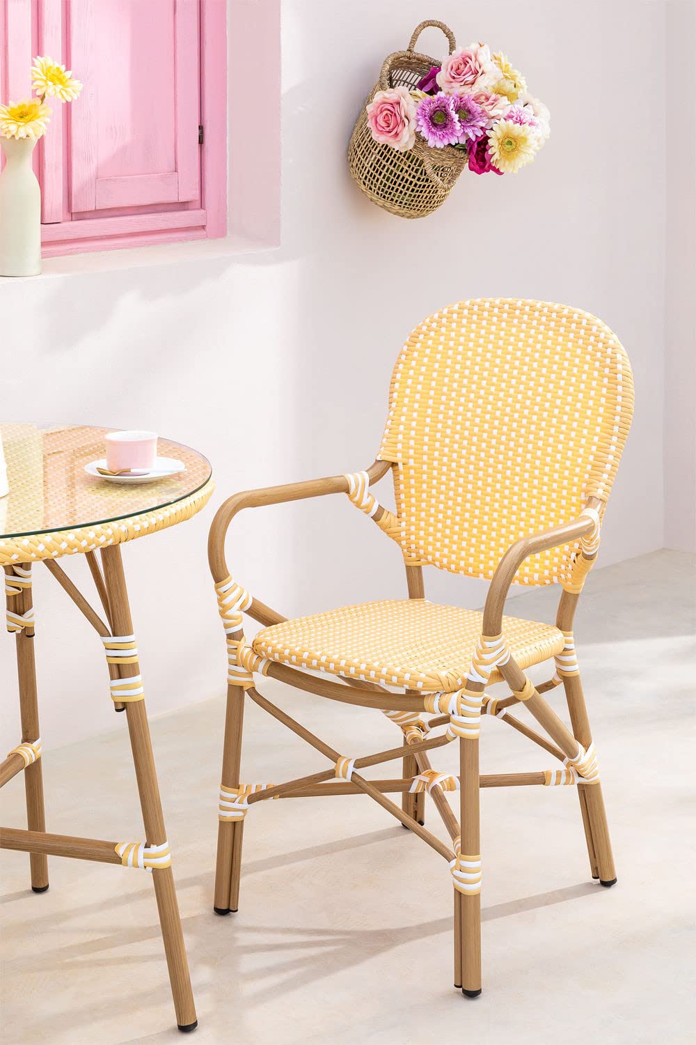 Sklum Alisa Bistro sedia giardino giallo vaniglia vimini