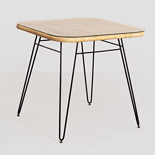 Sklum Zenta Tavolo Pranzo Quadrato 80x80 Rattan Marrone
