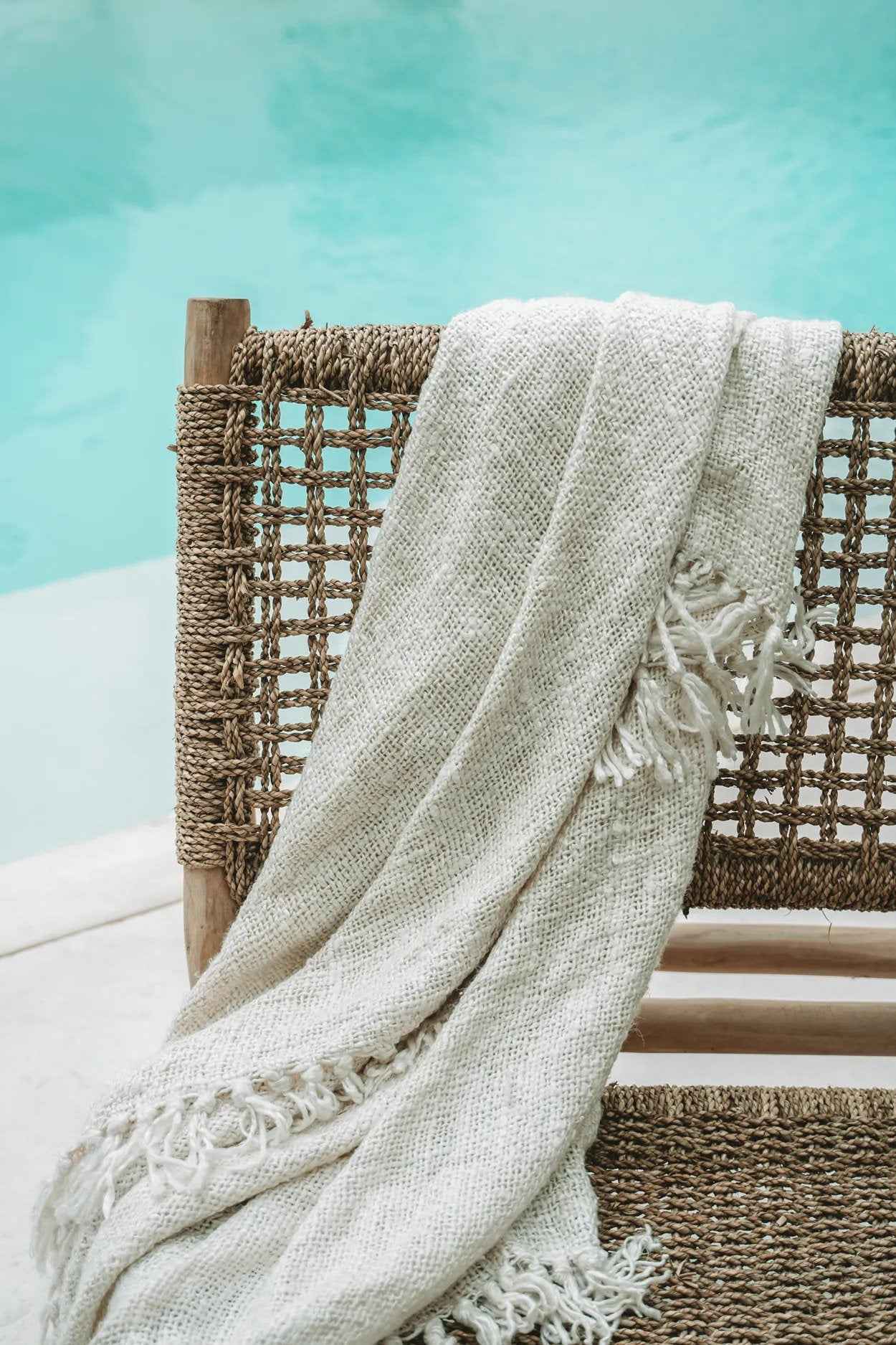 Bambua S'il Vous Plaid crema in cotone con frange