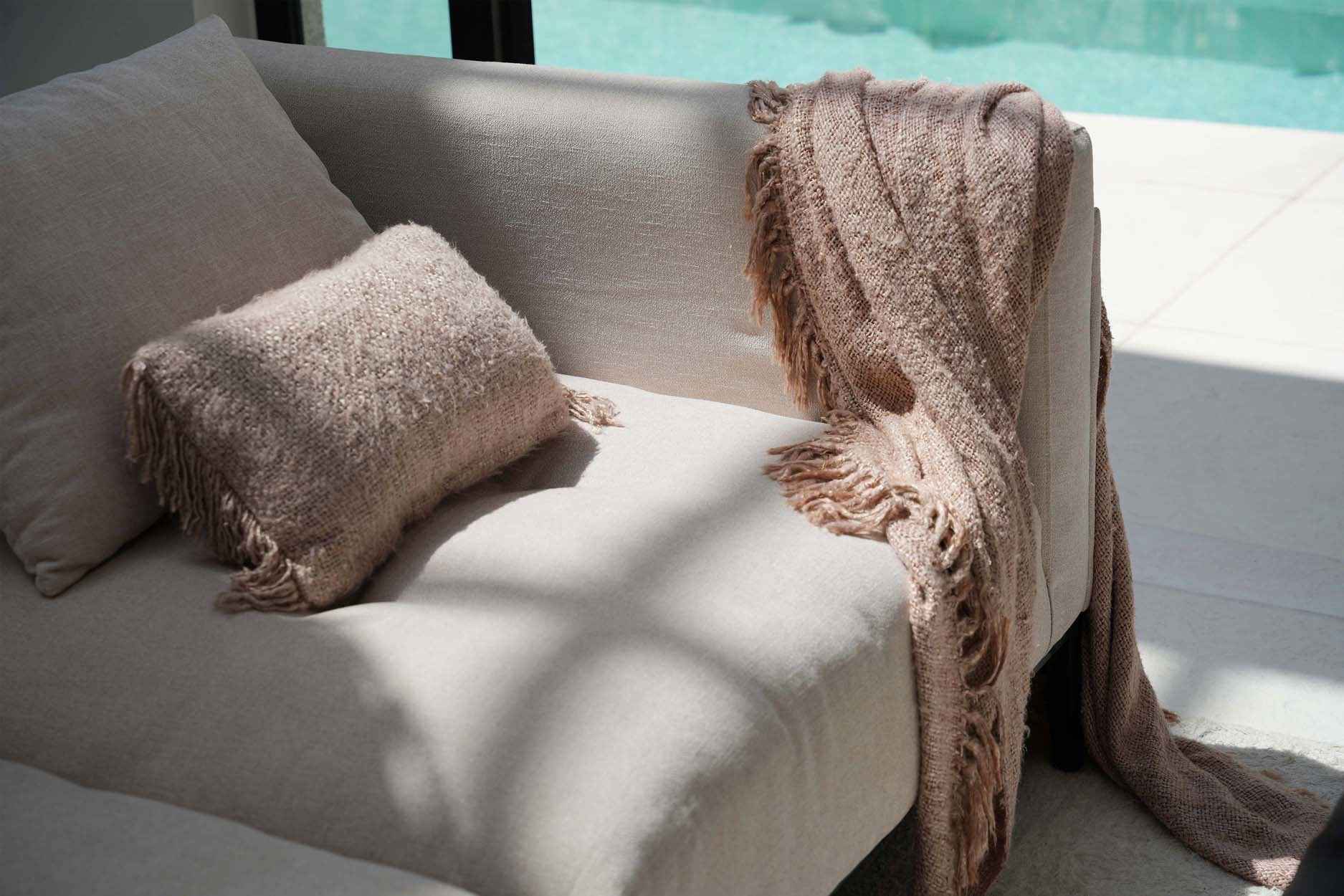 Bambua s'il vous Plaid coperta beige in cotone