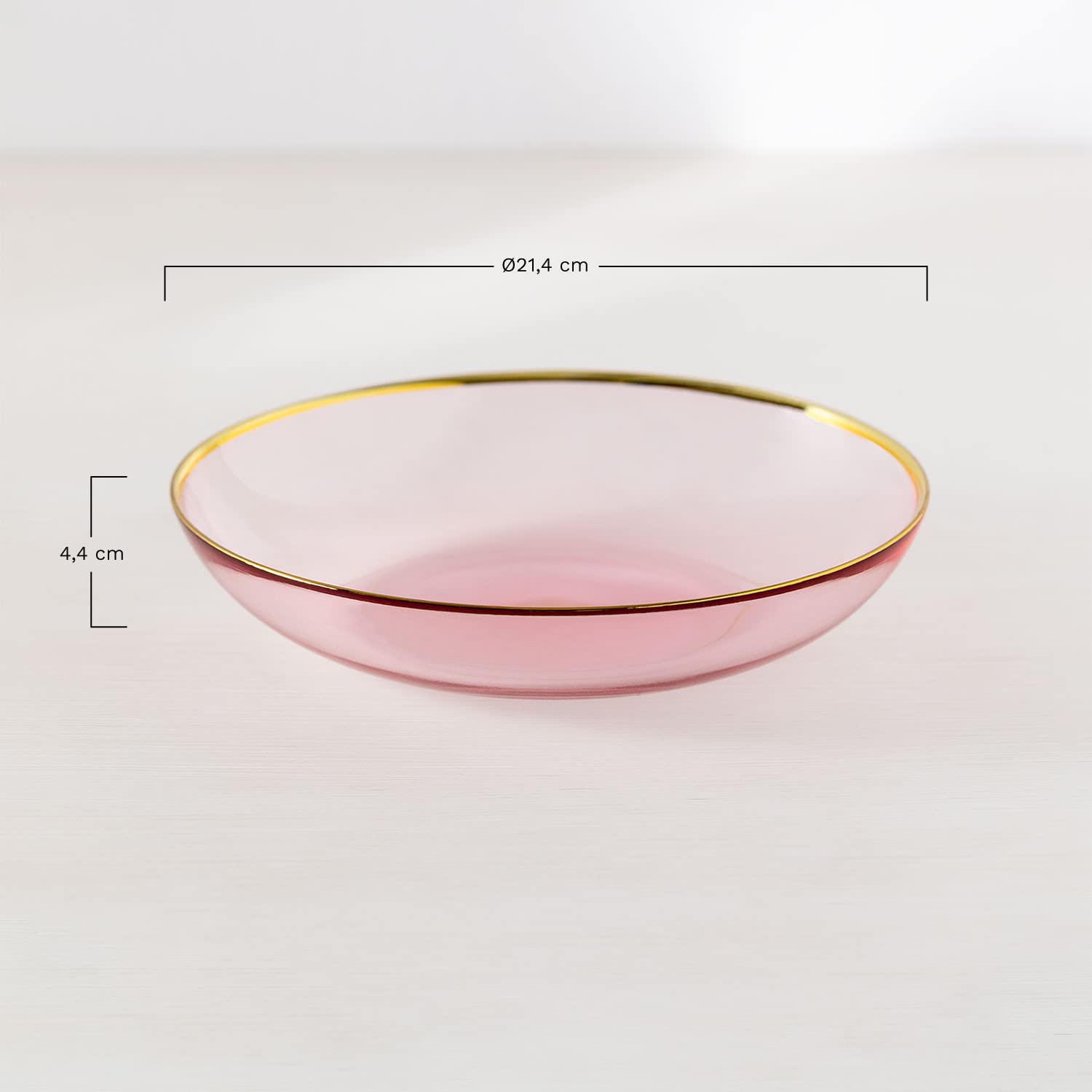 Sklum Candy Set 4 Piatti Fondi Vetro Rosa Oro Ø21