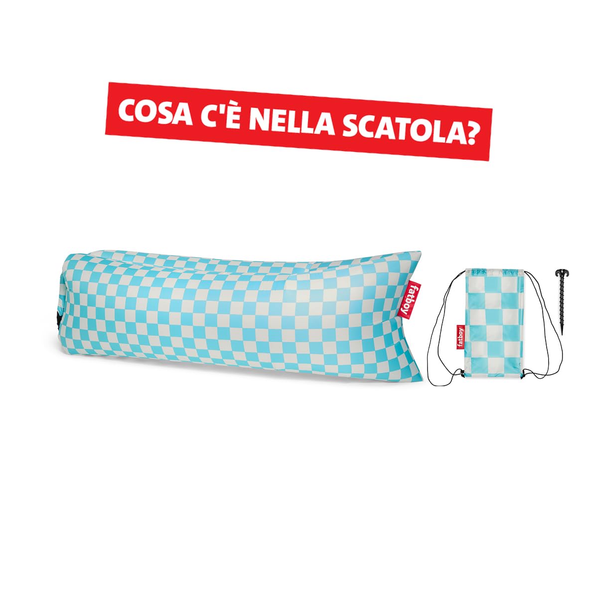 Fatboy Lamzac 3.0 divano gonfiabile azzurro scacchi senza pompa